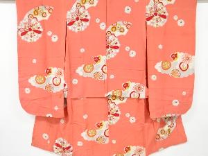 アンティーク　地紙に花・古典柄着物